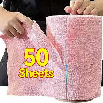 50Sheets Reusable Cleaning Wipe Household Kitchen Cloth Microfiber Towel Rolls Dish Rags Wash Paper Towel Replacement Microfiber Cleaning Cloth Roll