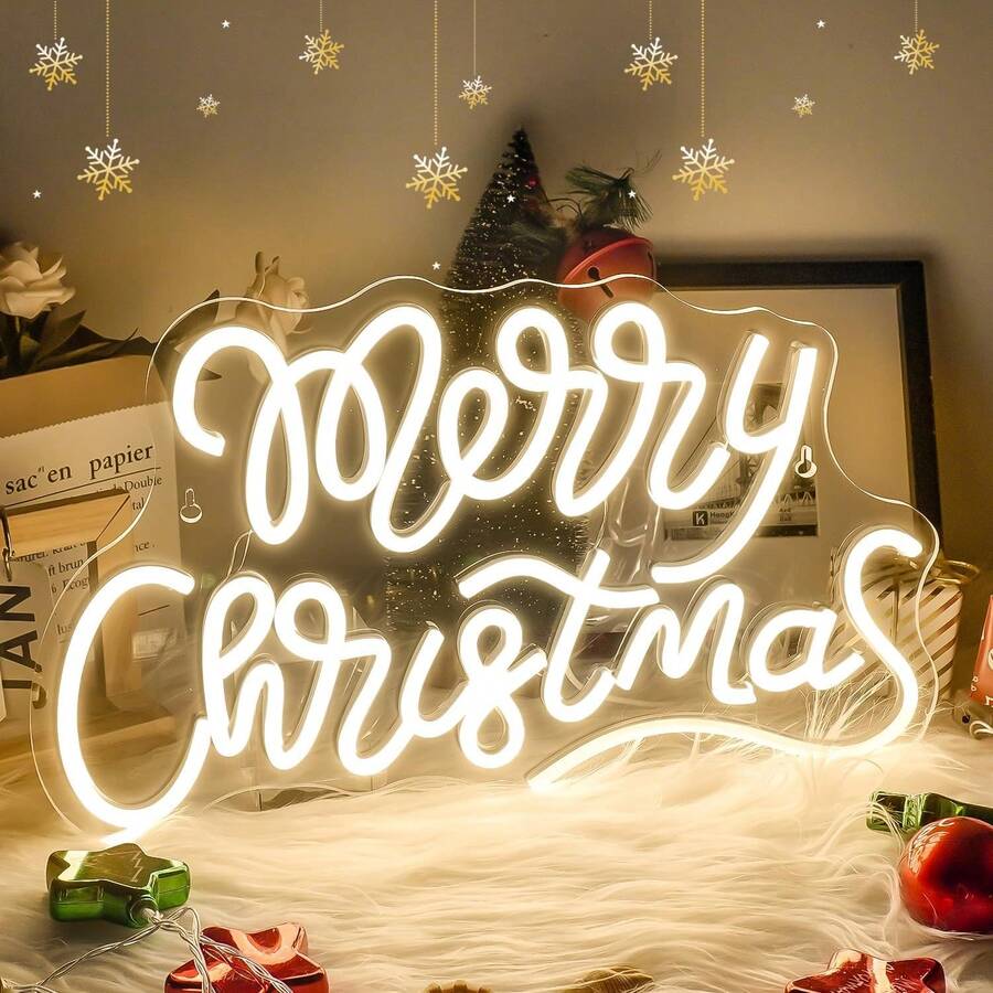 Insegna al neon di Buon Natale, Insegna al neon di Buon Natale con corno di alce Insegna a LED di Natale per feste di Natale Bar Casa Negozio Decorazione Regali di insegne al neon di Natale