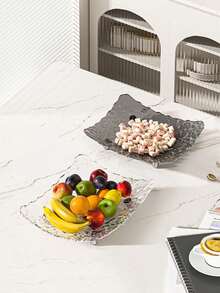 1pc Transparent Or Gray Luxury Fruit Plate, High-End Elegant Fruit Tray For Home Living Room Coffee Table, Hotel Front Desk, Dried Fruit, Candy, Nuts Snack Plate