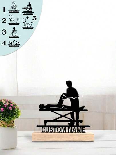 1pc Fashion Customized Doctor Metal Art, Custom Stethoscope, Rehabilitation Therapy Metal Ornaments With Wooden Base, Perfect Gift For Doctor, Nurse's, Hospital Workers, Rehabilitation Therapist, Special Family Decoration, Office Decor, Room Decor, Home Decor, Holiday Decor, Festivals Decor