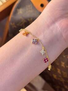 1件浪漫S925纯银锆石蝴蝶手链，精致珠宝礼物，送给女性或女友 - 金色 - 查看 4