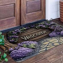 1pc Welcome Floral Monogram Entrance – Soft Polyester Non-Slip Rug With Purple Flowers & Stone Design, & Washable Indoor/Outdoor Use In Entryway, Kitchen, Bathroom, Or Office, Indoor Entryway |   Decorative Doormat |   Washable, Door Indoo - Nhiều màu - Xem 3