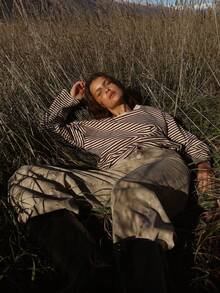 Women's Autumn Casual Striped Tops Long Sleeve Round Neck Loose Fit T-Shirt For Daily - Cà phê nâu - Xem 2