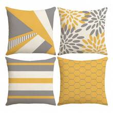 2D, 4Pcs Bohemian Style Yellow & Grey Geometric Patterned Single-Side Print Decorative Throw Pillow Covers - 17.7 X 17.7 Inches, Cushion Covers For Sofa, Bedroom, Office, Car & Farmhouse Decor, Machine Washable With Zipper, Not Insert Included - Multicolor - View 14