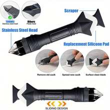 3-In-1 Silicone Curing Joint Filling Tool - 5 Interchangeable Heads' Connector Maintenance Kit | Stainless Steel, Multi-Functional, For Sealing And Releasing Adhesives At Corners | Durable, Ergonomic Cuffs, Compact Design, Easy To Hold, Durable Tool, Multi-Functional Tool, Sealing Tool, DIY Tool