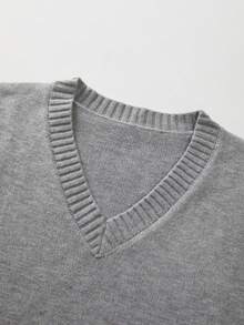 FOR BEAUTY V-Neck Sleeveless Knit Vest, Women Casual Loose Cropped Sweater, New Year Item, Spring/Autumn - Grey - View 8