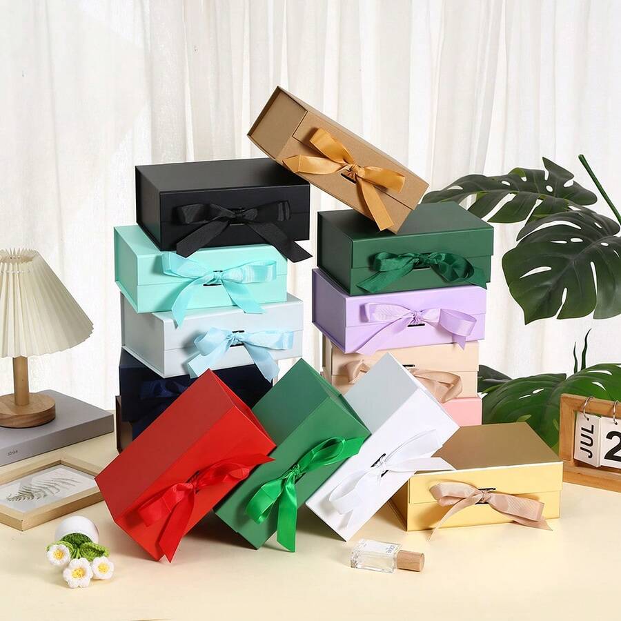 蝴蝶结丝带礼品包装盒 纪念品礼品盒 一体式折叠盒 生日礼物硬盒 一体式化妆品礼品盒 节日礼品包装盒 - 彩色 - 查看 1