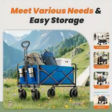 Portable 30" Collapsible Wagon Cart, Heavy Duty Folding Utility Wagon With 360lbs Load, All-Terrain Wheels For Camping, Beach, Garden & Grocery Shopping - 黑色 - 查看 4
