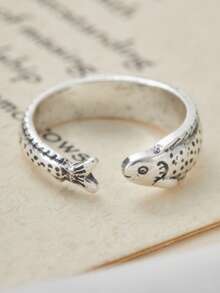 1PC Vintage-Style Ancient Silver Color Fish Charm Open Ring, Suitable For Both Men And Women, Perfect For Daily And Festive Outfits, Can Be Given As A Gift To Friends. - 魚 戒指 - 查看 5