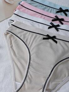 4 piezas/paquete Bragas cómodas y acanaladas para mujer - Multicolor - Ver 5