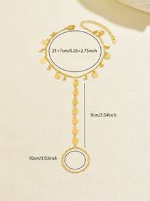 1pc Gold Chain With Round Coin & Bell Pendant Anklet, Suitable For Women's Beach Vacation Exotic Style Wear - Golden - View 9