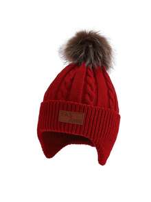 1 Stück Kinder gestrickte Beanie Mütze mit Bommel, warme Ohrenklappe Winter Kappe für Jungen und Mädchen