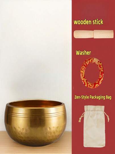 Nepalese Singing Bowl Set, Including Singing Bowl, Percussion Stick, Washers, And Storage Bag. Unique Nepalese Carvings With Hammered Patterns. Strikes And Rotates To Produce Sound, Promoting Relaxation, Meditation, Calming The Mind, Aiding Sleep, Relieving Anxiety, Suitable For Parties, Gatherings, Musical Instruments, And Gifts For Teenagers.