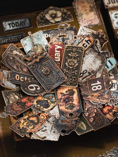 20pcs/Pack Vintage Numeric Date Embossed Stickers, Suitable For Scrapbooking, DIY Crafts, Photo Album Decoration Scrapbook Supplies Stationery