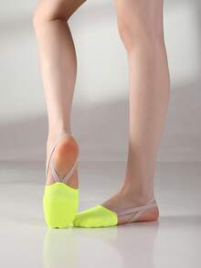 针织半趾鞋、半底舞蹈鞋、啦啦队韵律体操鞋、芭蕾舞袜鞋、旋转鞋、硅胶弹力带、防滑 - 黃色 - 查看 5