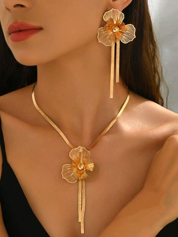 مجموعة مجوهرات 3 قطع/طقم، قلادة وأقراط زهور ملونة مفرغة من المينا على الطراز البوهيمي الصيفي للنساء، مناسبة للكاجوال والشاطئ والمواعدة والحفلات والهدايا