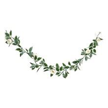 Guirnalda navideña rústica de flores blancas con follaje de tacto realista para decorar el hogar - Verde Oliva - Ver 6