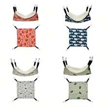 Hamac moale și confortabil pentru animale de companie mici, hamac pentru agățat, leagăn de dormit pentru toate anotimpurile cu design drăguț de desene animate, poliester, nu necesită asamblare, accesorii pentru cuști pentru animale de companie mici, pentru porcușori de Guineea, hamsteri, planori de zahăr, dihori