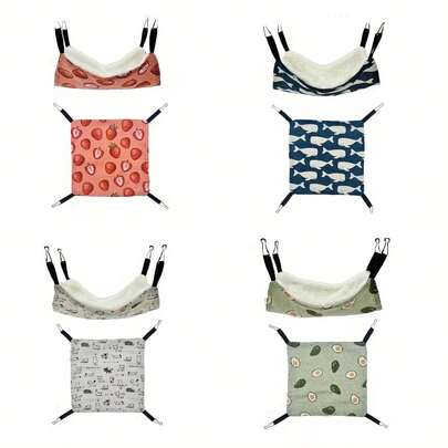 Soft & Comfortable Hammock For Small Pets, Pet Hammock For Hanging, All-Season Sleeping Bed Swing With Cute Cartoon Design, Polyester, No Assembly Needed, Small Pet Cage Accessories For Guinea Pigs, Hamsters, Sugar Gliders, Ferrets