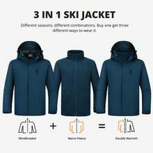 CAMEL CROWN 女士防水保暖滑雪服，带抓绒内衬和帽子，冬季滑雪服 - 鈦灰藍 - 查看 2