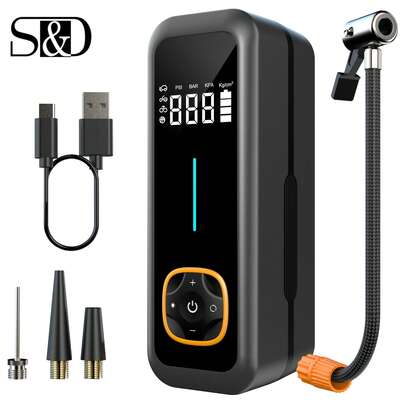  S&D 便携式汽车气泵轮胎充气机压缩机数字无绳汽车轮胎充气机适用于汽车摩托车自行车球