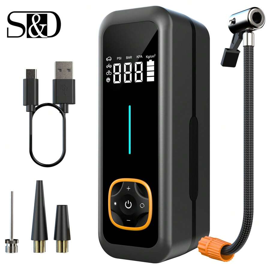 S&D Bomba de aire portátil para coche, inflador de neumáticos, compresor digital inalámbrico para neumáticos de automóvil, motocicleta, bicicleta y balones - Inalámbrico - Ver 1