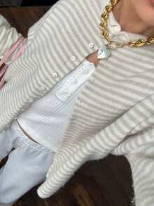 Womens Striped Cardigan Sweater Casual Crew Neck Open Front Button Down Long Sleeve Knit Sweaters Fall Outerwear - 淺黃色 - 查看 4