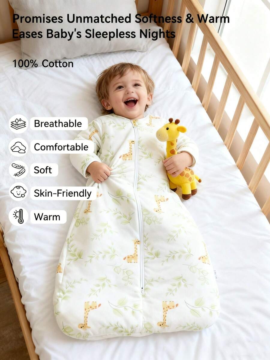 Infant Baby Cozy Comfort Sleep Sack For Four Seasons Thin Quilting Cotton Sleeping Bag Detachable Sleeve Cute Cartoon Printed Bedding Sleepwear 3-24M
