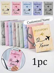 1. Customized Passport Holder, Available In 5 Colors, Can Be Customized With Name And Ticket Holder, Unisex, Can Be Used As Wallet Or Passport Cover, Marble Pattern, PU Leather Material, Luxury Passport Holder For Honeymoon Travelers, Essential For Flight Travel, Perfect Gift For Family And Friends - Multicolor - View 1