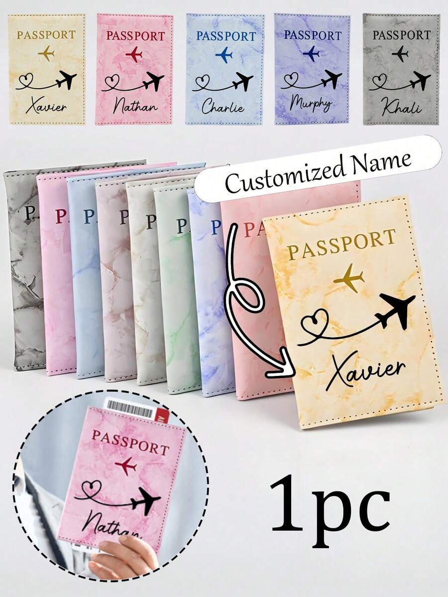 1. Customized Passport Holder, Available In 5 Colors, Can Be Customized With Name And Ticket Holder, Unisex, Can Be Used As Wallet Or Passport Cover, Marble Pattern, PU Leather Material, Luxury Passport Holder For Honeymoon Travelers, Essential For Flight Travel, Perfect Gift For Family And Friends - Multicolor - View 1