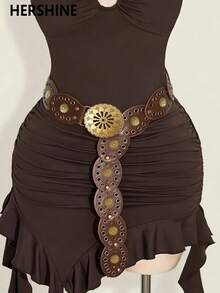 Hershine 1-Piece Western Cowboy Bohemian Punk Belt Personalized Fashion Accessories Women's Hollow Flower Buckle Ellipse Cake Belt Decoration Bohemian Belt Dress Accessories Suitable For Daily Commuting And Versatile Matching, Friend Gatherings, Vacation Dinners, Dances, Parties, Music Festivals Wearing Matching, Giving Gifts To Friends, Family, Mothers, Girlfriends, Birthdays, Valentine's Day Gifts, Mother's Day Gifts,Halloween