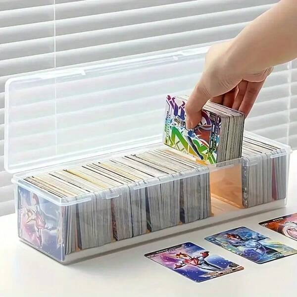 Clear Multi-Compartment Card Organizer Box With Flip-Top Lid - Durable PET Plastic Storage For Game Cards, Business Cards & Desk Accessories | Transparent Design For Easy Visibility | Ideal For Home Office & Gaming Setup, Card Storage Box, Desktop Accessory Holder, Sleek Appearance, Visible Compartment Design, Crafts (Cards) Organization, Organized Workspace, Display Card Holder, Students
