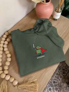 Women's Autumn And Winter Frog Print Casual Simple Loose Daily Comfortable Street Round Neck Thermal Lined Long Sleeve Sweatshirt