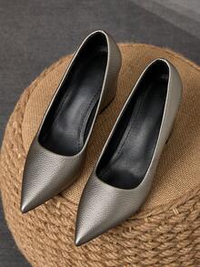 MonaNise 女士时尚棕色尖头一脚蹬高跟鞋，适合居家、办公室、度假、旅行、休闲外出，复古风格，百搭，高品质，舒适平底鞋 - 灰色 - 查看 3