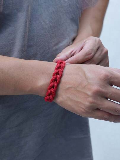 1Pc Men's Hand Braided Rope Bracelet Handmade Checkered Lucky Bracelet Adjustable Knot Boho Hemp Rope Bracelets With Multi-Color Options