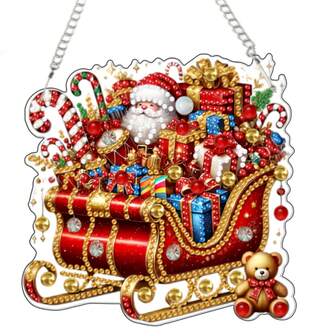 1pc 2D/Flat DIY Diamond Painting Kit - Shiny Santa Claus With Red Sleigh Decor, Unique Shape Rhinestones, Acrylic Handcraft, Suitable For Holiday Home Decor, Wall, Window And Door, Creative Holiday Gift Idea