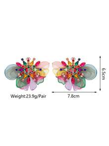 1 Pair Women's Sparkling Colorful Rhinestone Fabric Flower Large Stud Earrings Fashion Exaggerated Statement Jewelry For Party Prom