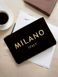 一套亚麻手提袋，包含一个印有金色“MILANO ITALY”字样的手提袋和一个图案小袋，可定制字母和花卉图案，适合婚礼、生日、海滩、节日等场合，是送给女性、母亲、教师、朋友、伴娘、学生和返校季的完美礼物。 - 彩色 - 查看 7
