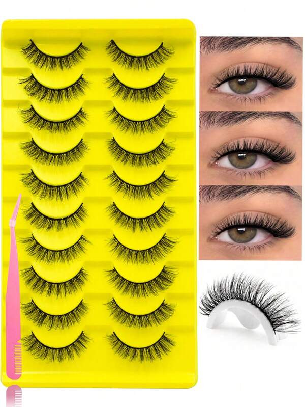 10Pairs False Lashes 3D Mink Lashes Fluffy Dramatic Thick Volume Eyelashes Natural Lashes Fake Lashes Makeup