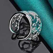 Anillo redondo hueco plateado en plata de ley 925 para mujeres, joyería de moda para boda, compromiso y fiesta - Plateado - Ver 2