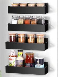1/2 Pcs Magnetic Spice Rack Organizer, Suitable For Refrigerator And Oven, Black Fridge Storage Rack - Multicolor - View 2