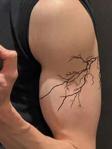2pcs/1pc Lightning Bolt Waterproof Long-Lasting Temporary Tattoo On Back Of Hand, Intricate Vein Shape Design, Easy To Apply, Suitable For Neck, Arm, Leg, Back, Unisex