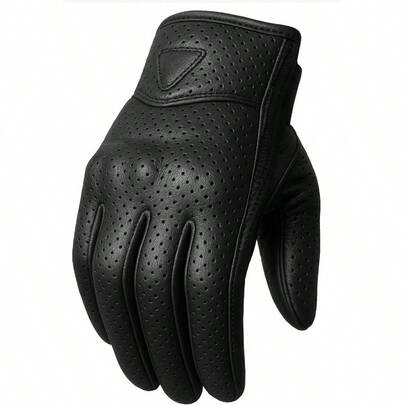 Premium Men's Motorcycle Leather Perforated Cruiser Protective Gel Gloves