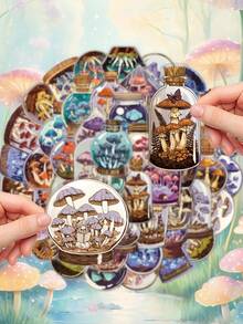 50pcs Graffiti Mushroom Bottle Stickers Matte Surface For Laptop Luggage Shelf Flat Shell Suitcase Helmet Guitar Player Case Decorative Stickers PET Not Repeatable Bright Colour Perfect For Giving To Friends - Multicolor - View 8