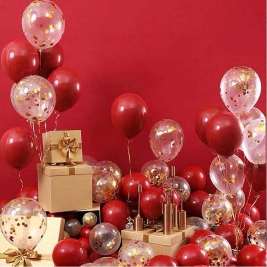 61个12英寸金色和红色气球套装 - 金属金色和红色乳胶氦气球，适用于婚礼、周年纪念、婴儿派对、生日派对 - 彩色 - 查看 1