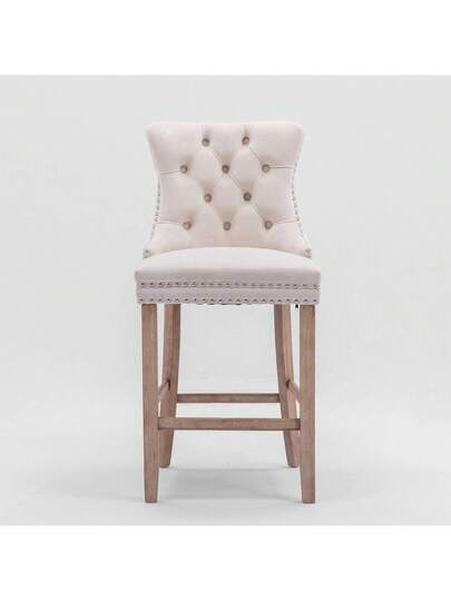 Contemporary Fluwelen Upholstered Bar Stool Buttoned Lattice Wooden Legs Chrome Nailhead Chair, Stools, DE2002BL view 10