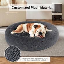 Ultra - Soft Faux Fur Round Plush Donut Cuddler Bed For Large, Medium, And Small Dogs And Cats, Cat Calming Bed - Màu xám đen - Xem 7