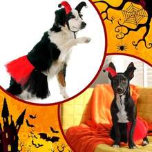 2 Pcs Halloween Dog Clown Costume Set For Small Large Dog Pet Costume Accessories Black Red Skirt Headband For Puppy Cats Halloween Cosplay Outfit Party Favors