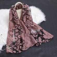 New Organza Lace Patchwork Scarf Women, Floral Paisley Sheer Shawl, Lightweight Embroidered Mesh Silk Scarf Elegant Daily Wear - 樹葉-玫紅 - 查看 4