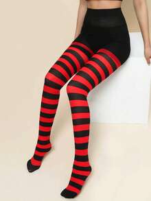 1 Quần tất kẻ sọc thời trang, Quần tất kẻ sọc Giáng sinh phổ biến của Châu Âu và Mỹ, Tất bó màu tương phản dành cho nữ - Nhiều màu - Xem 38